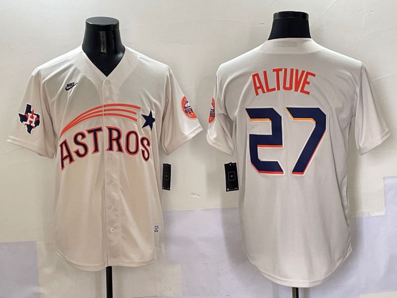 Men Houston Astros #27 Altuve Cream Five generations Joint Name 2025 Nike MLB Jersey style 8->houston astros->MLB Jersey